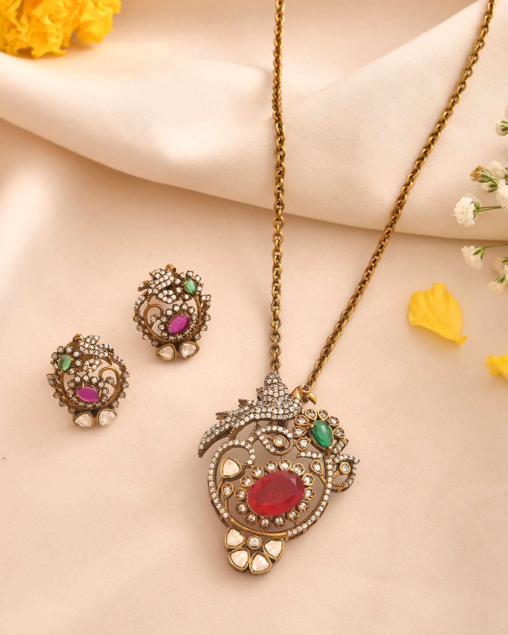 Crimson Bloom Set — Necklace + Earrings