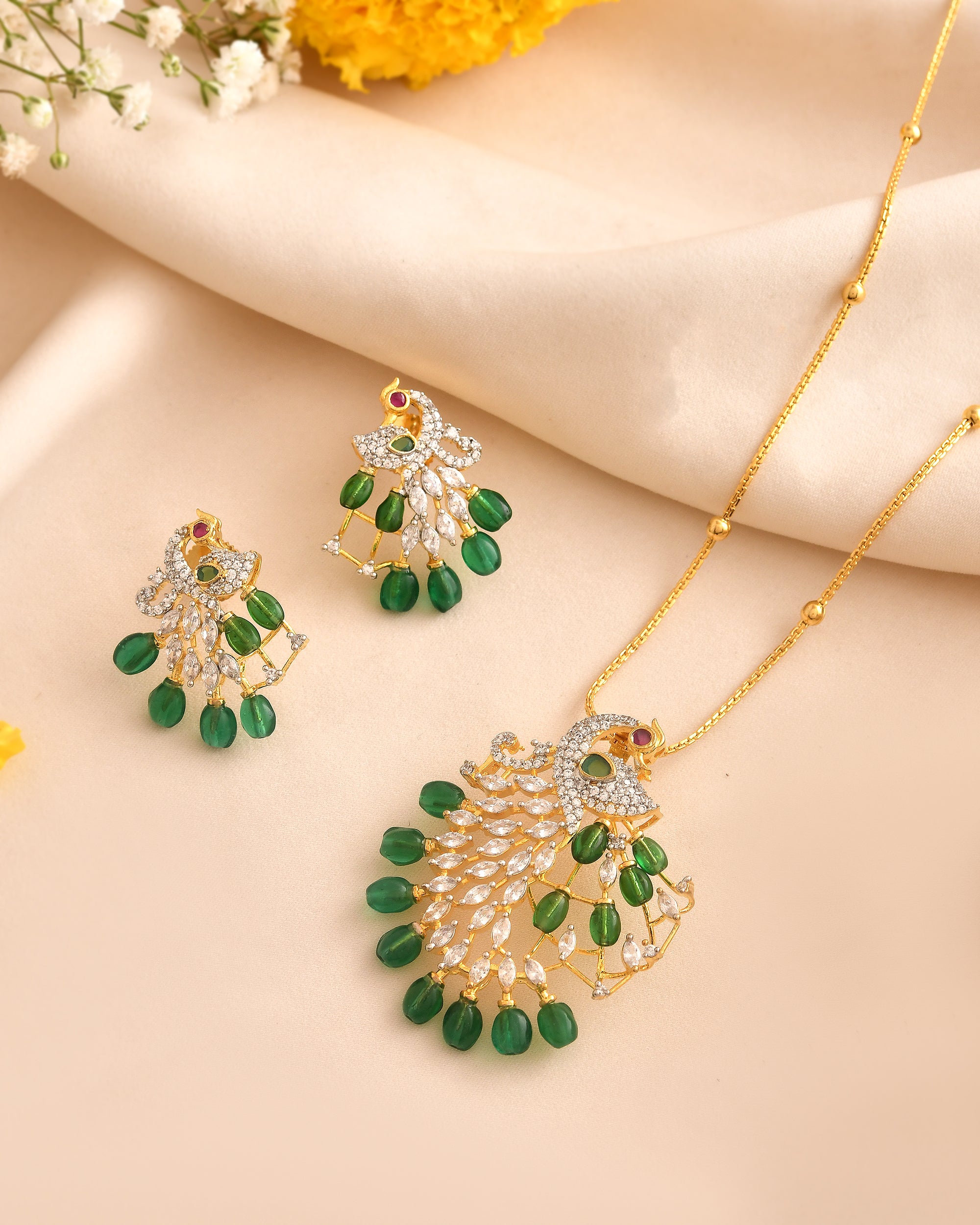 Graceful Peacock Pendant Set
