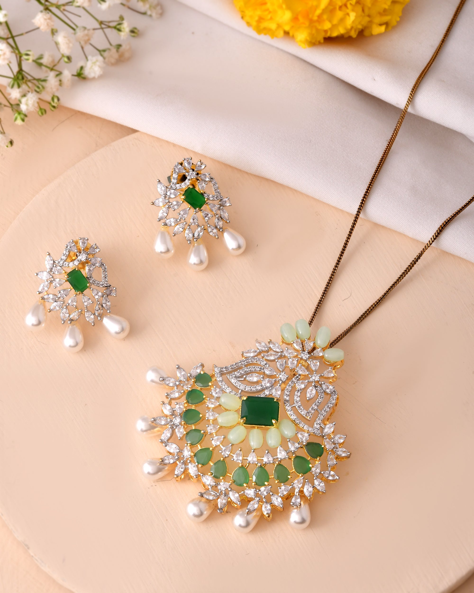Emerald Drop Set — Necklace + Earrings