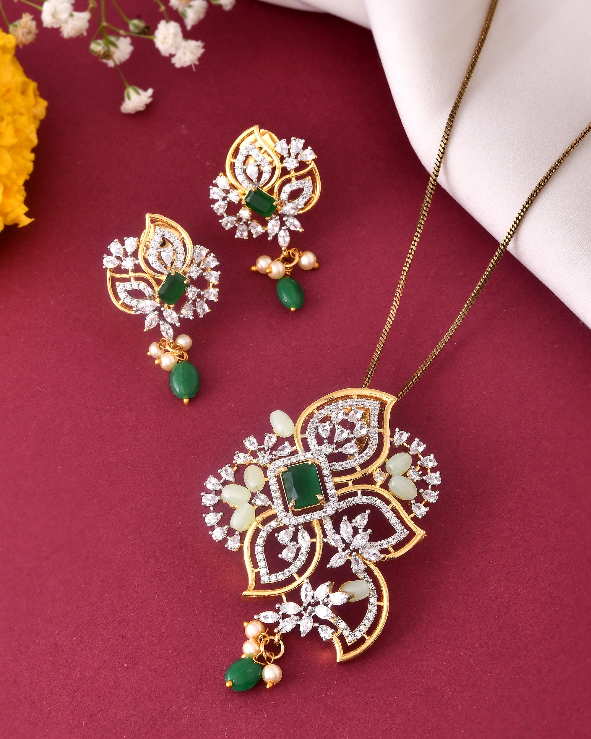 Leaf Cluster Set — Necklace + Earrings