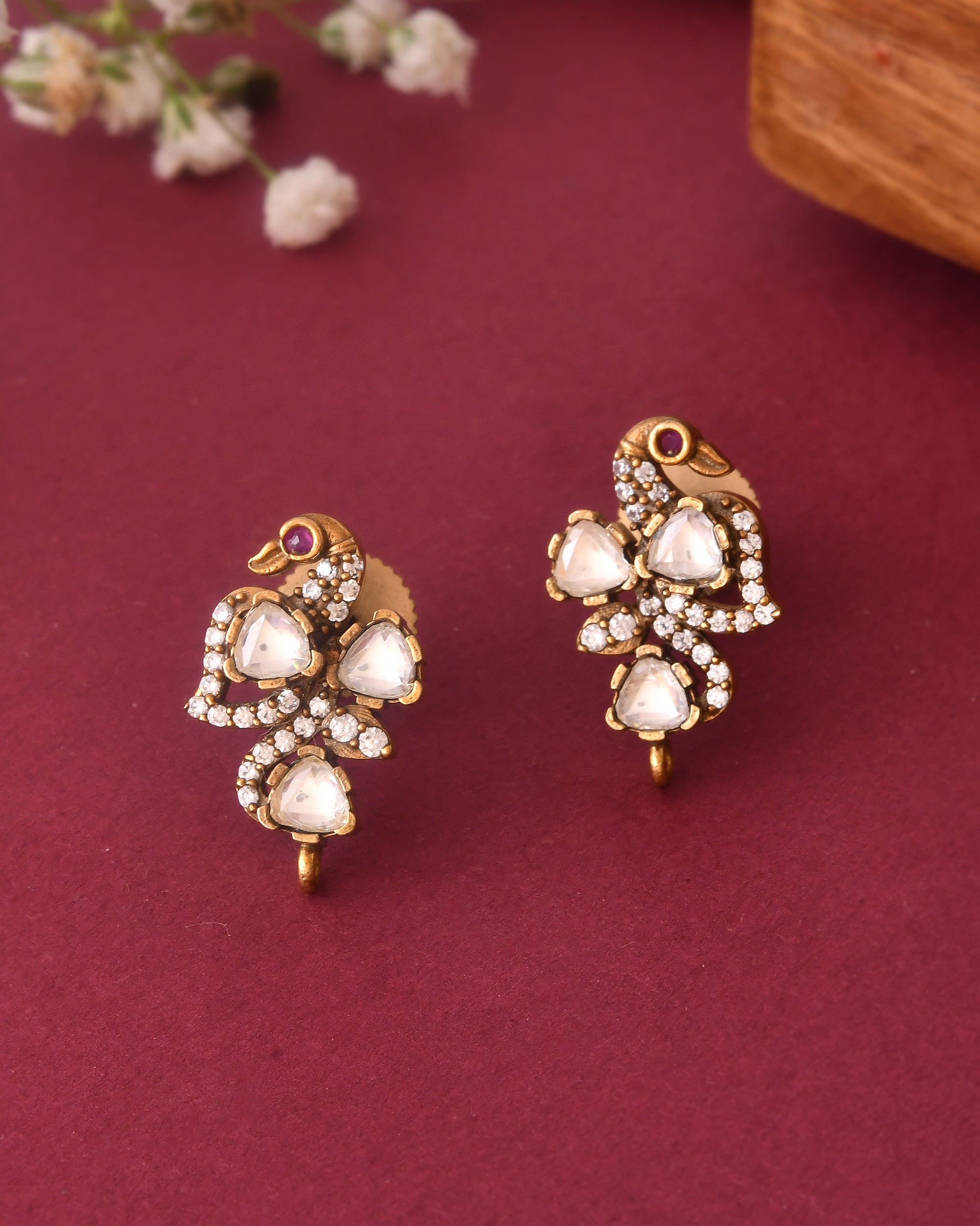 Antique Peacock Necklace Set with White Stones