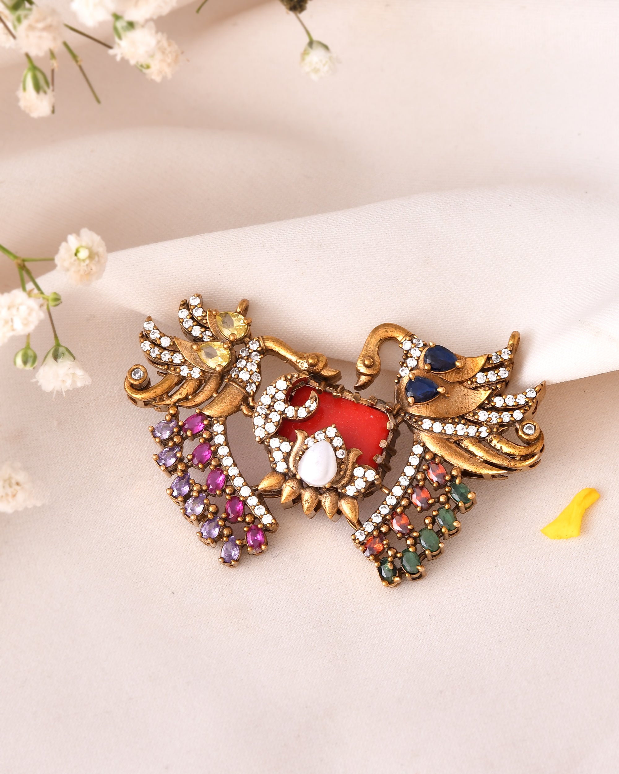 Regal Peacock Necklace with Multicolor Stonework