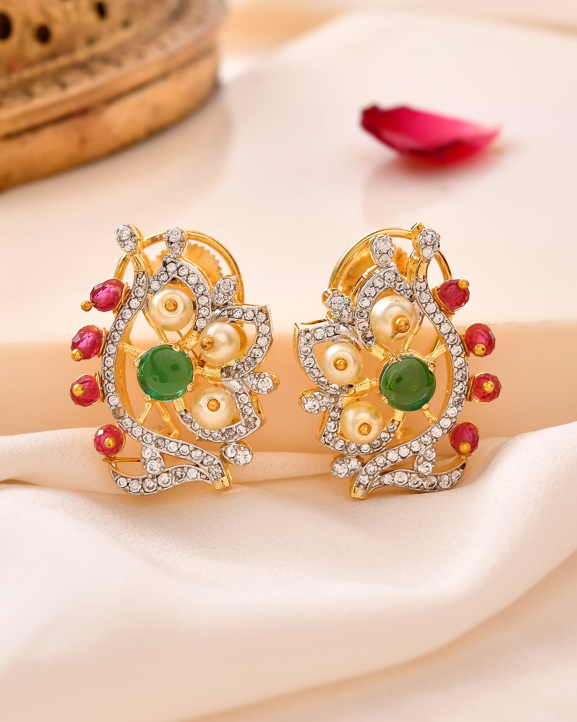 The Panna Gulabi Morpankh Earrings