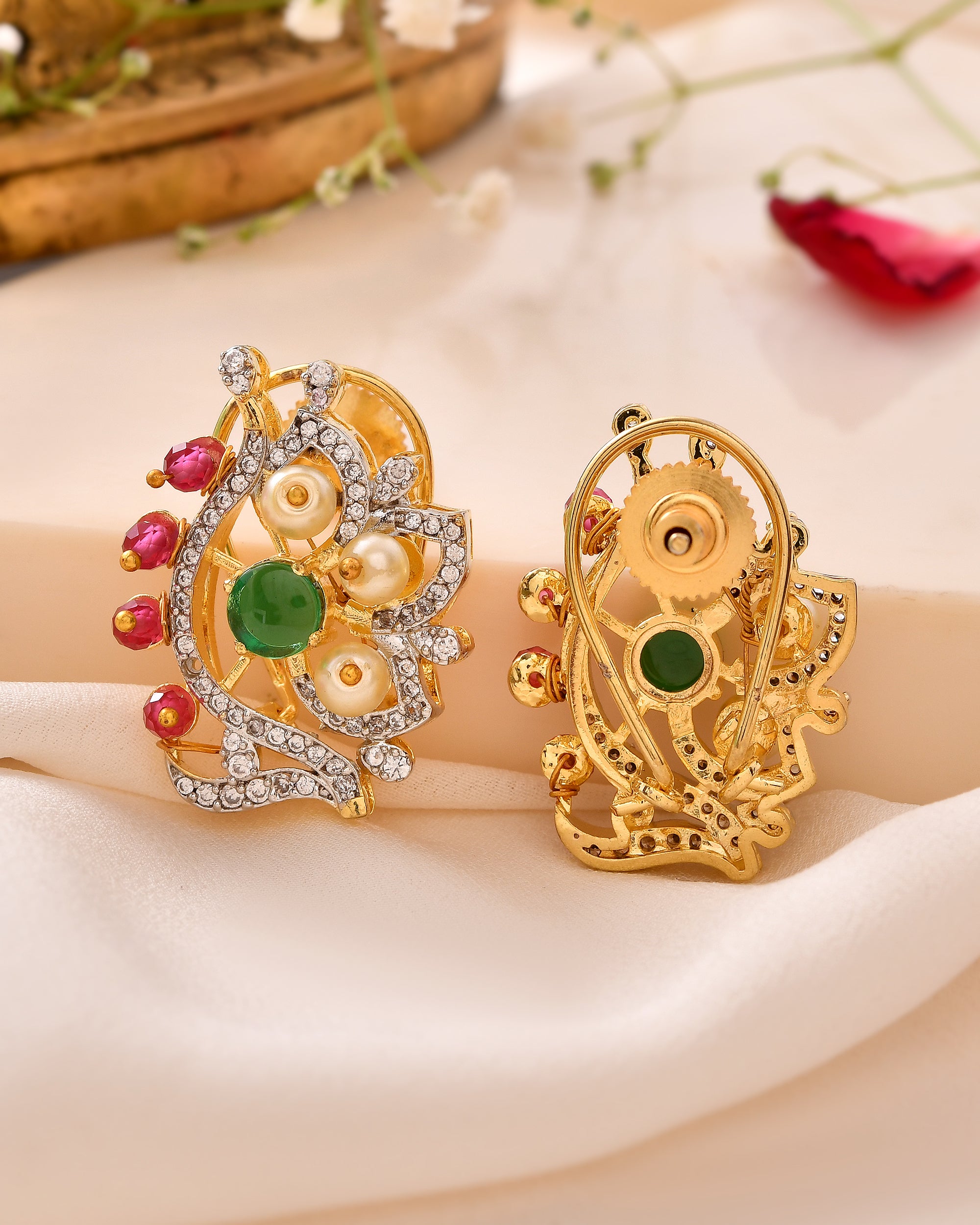 The Panna Gulabi Morpankh Earrings