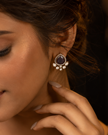 Deep Maroon Teardrop Studs with Polki Glow