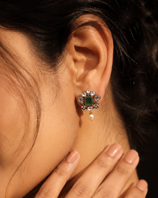 Emerald Grace Studs with Pearl Drop