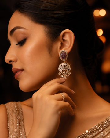 Lavender Carved Studs with Crystal Dome Drops