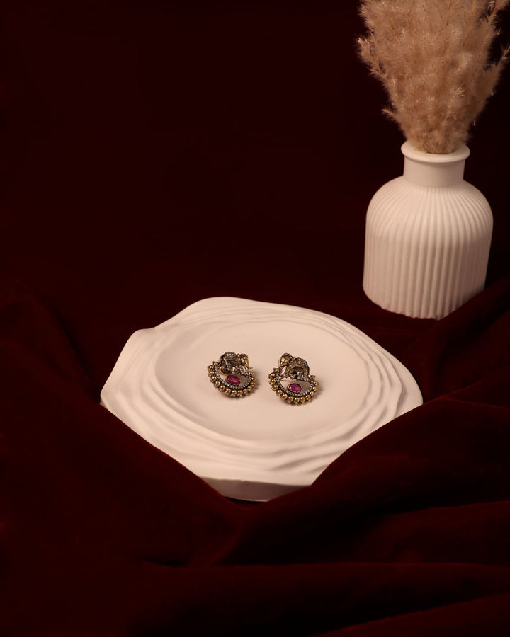 Royal Elephant Studs with Ruby Centre
