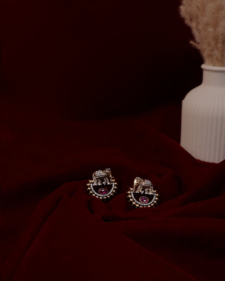 Royal Elephant Studs with Ruby Centre
