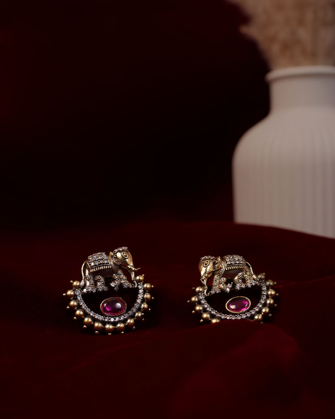 Royal Elephant Studs with Ruby Centre