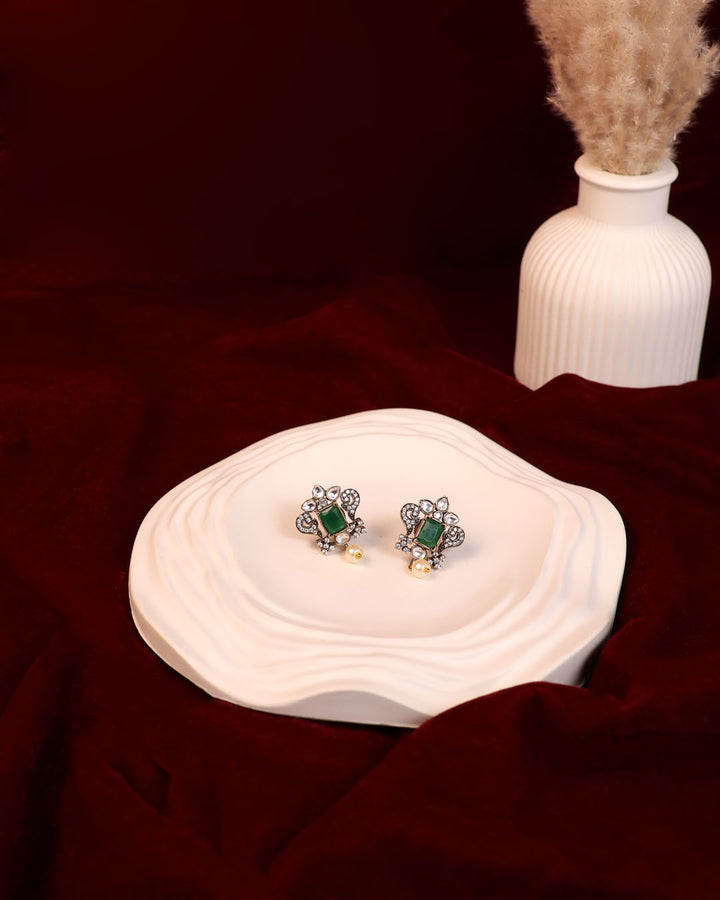 Emerald Grace Studs with Pearl Drop