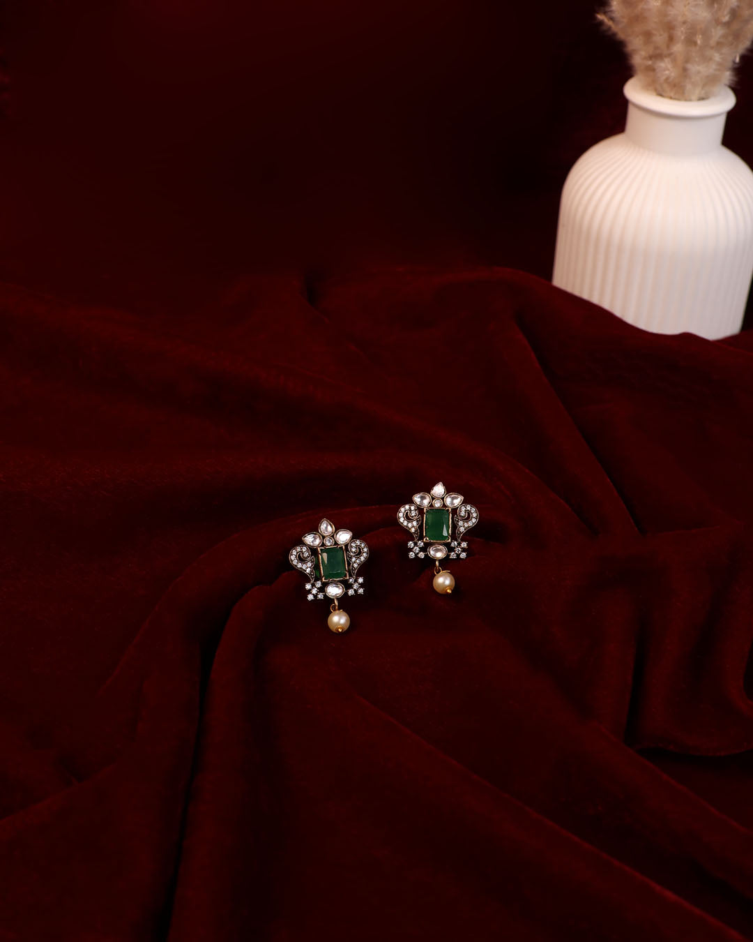 Emerald Grace Studs with Pearl Drop