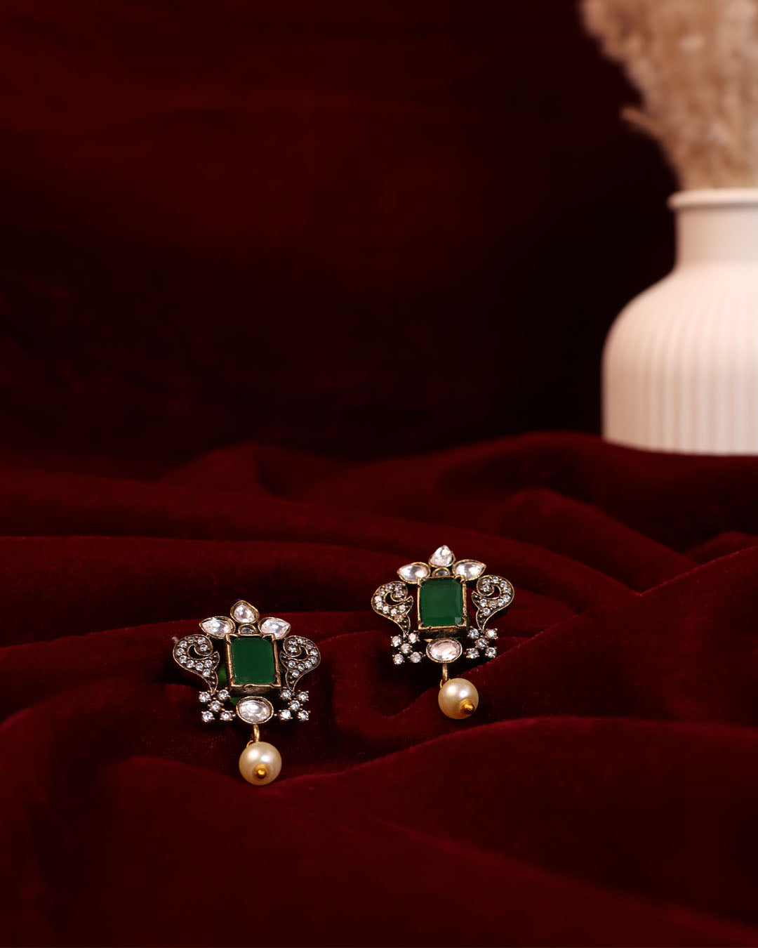 Emerald Grace Studs with Pearl Drop