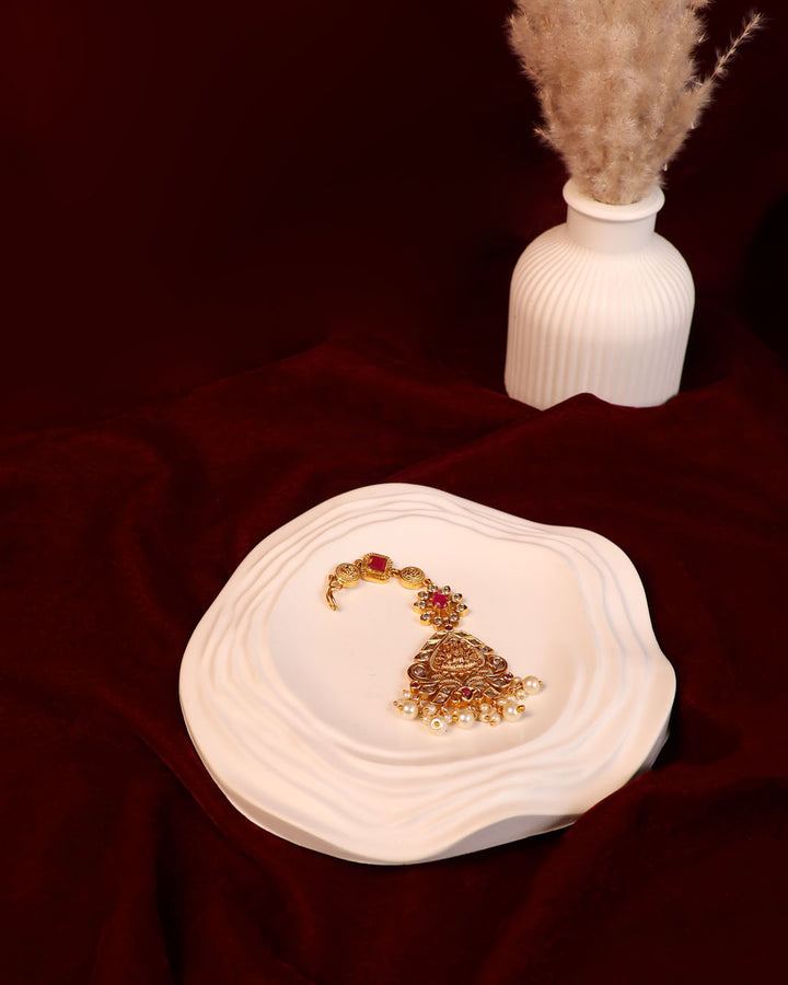 Temple Motif Maang Tikka with Ruby Accents