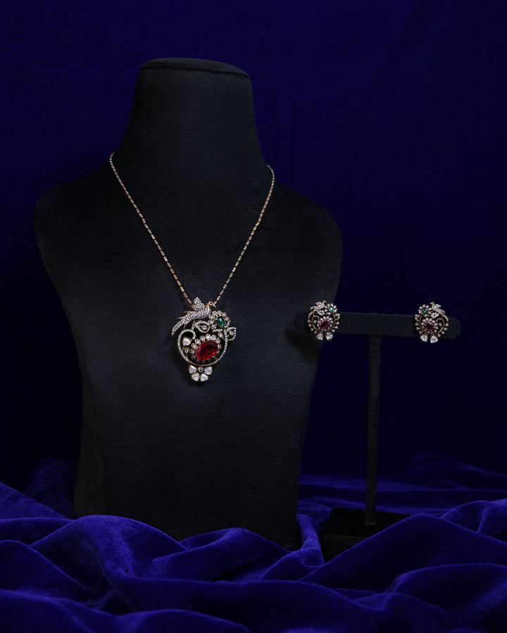 Crimson Bloom Set — Necklace + Earrings