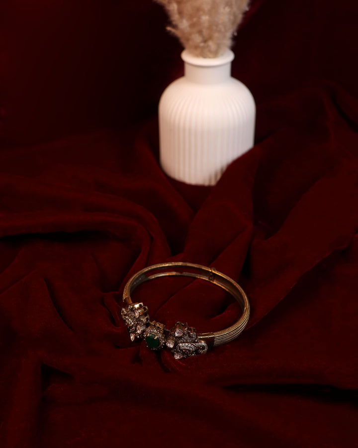 Antique Floral Kada with Emerald Centerpiece