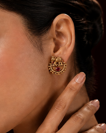 Royal Elephant Studs with Ruby Centre